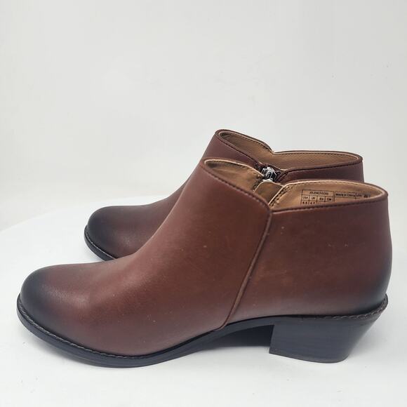 Vionic Jolene Bootie Women 6.5 Brown Leather Burnished Toe Side Zip Boots VS350 - Picture 8 of 11